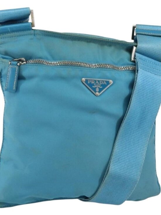 Authentic PRADA Shoulder Bag Nylon Light Blue Silver